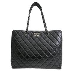 Chanel Black Calfskin Quilted Leather Oversize Large Shopper Tote Shoulder Bag 