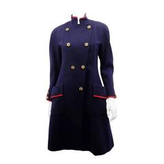 Vintage Chanel Navy Military style Frock Coat jacket skirt suit CC logo buttons 1991