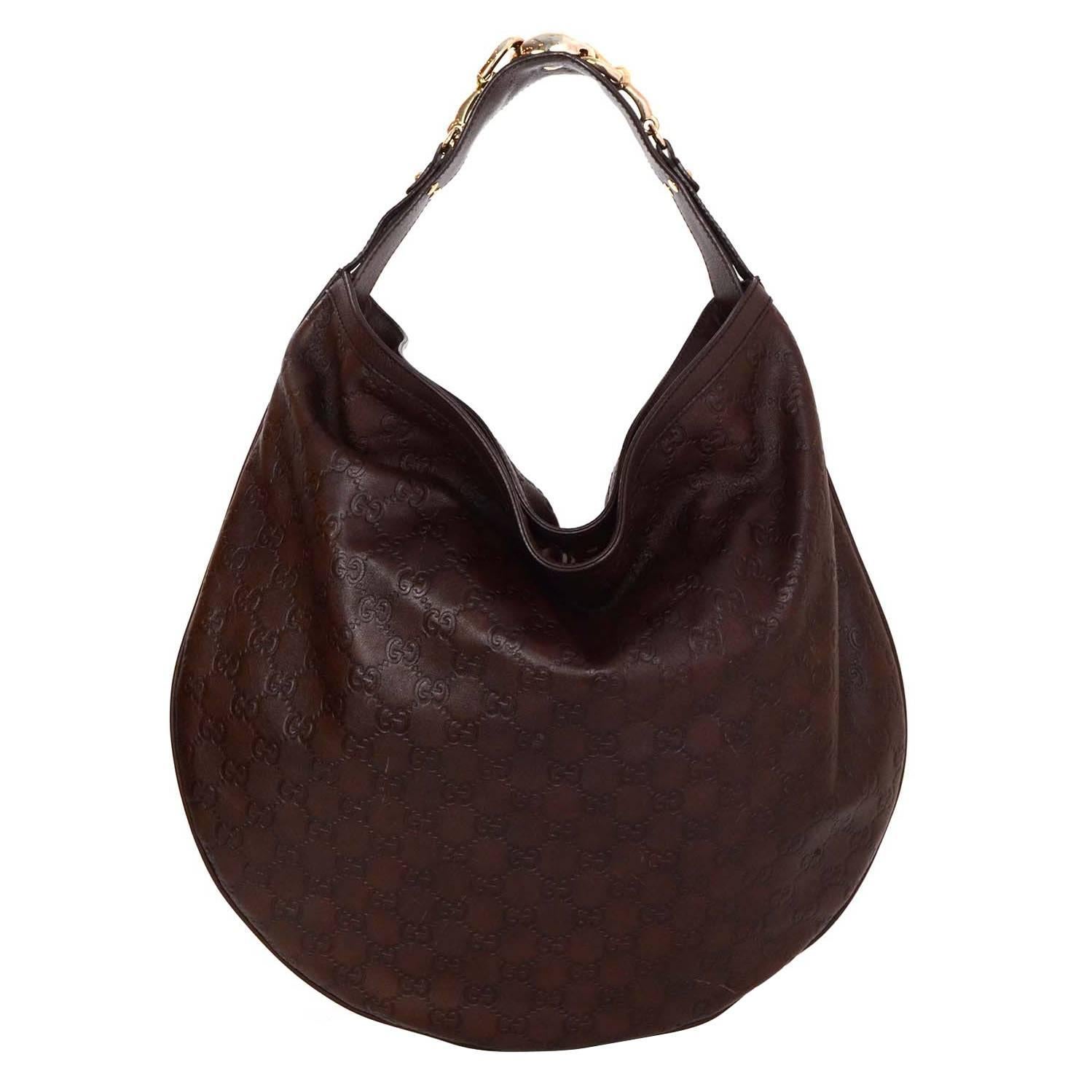 Gucci Brown Monogram Leather Hobo Bag GHW