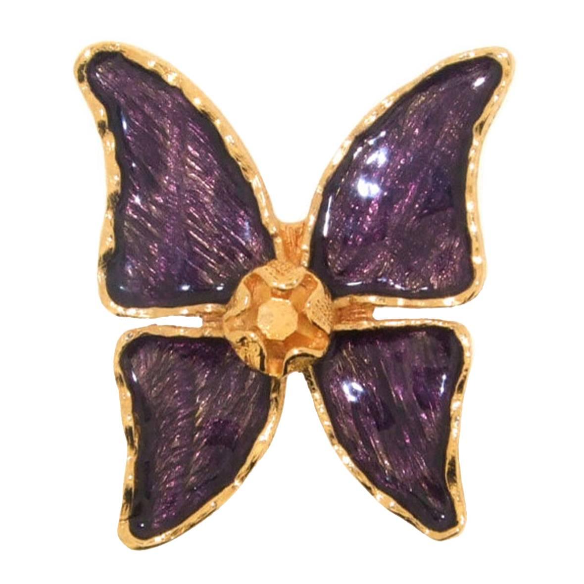 Yves Saint Laurent Purple Enamel Butterfly Brooch YSL For Sale