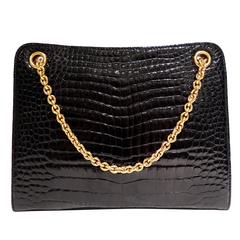 Rare 1950s Gucci Black Crocodile Handbag 