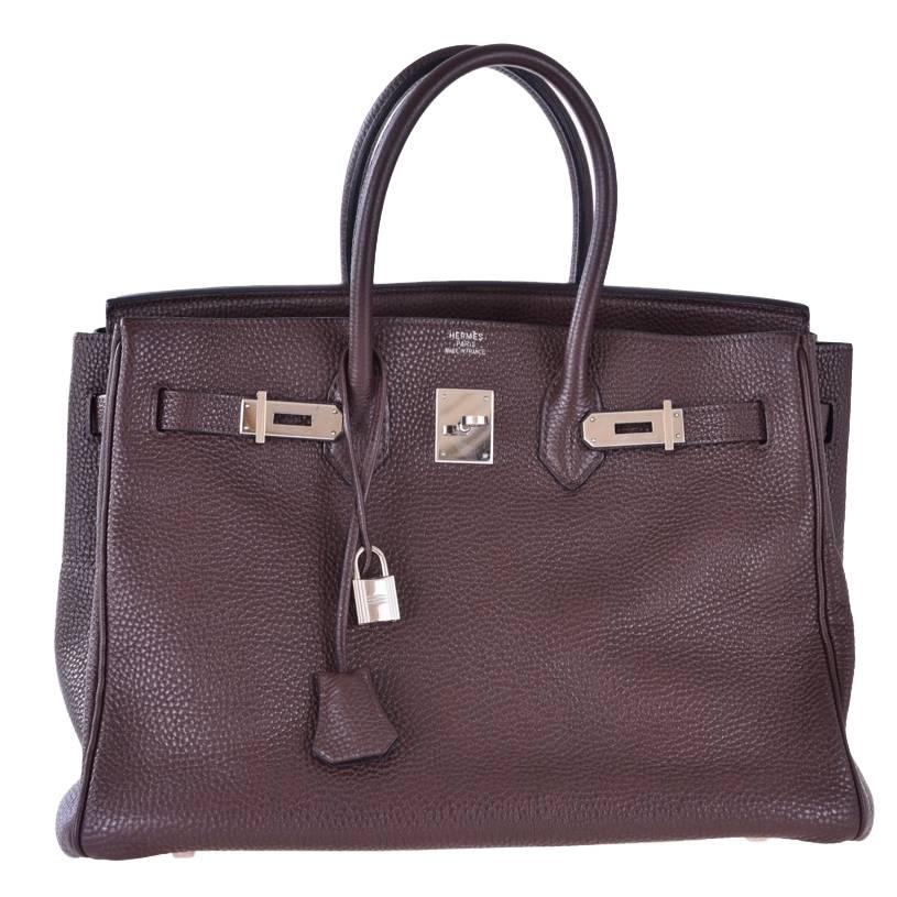 Hermes Birkin Bag 35cm Gorgeous Moka Clemence Palladium hardware JaneFInds
