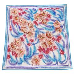 1970's Emilio Pucci Cotton Feather and Flower Print Scarf 12