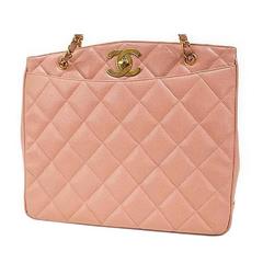 Vintage CHANEL pink caviar leather classic shoulder tote bag with large cc
