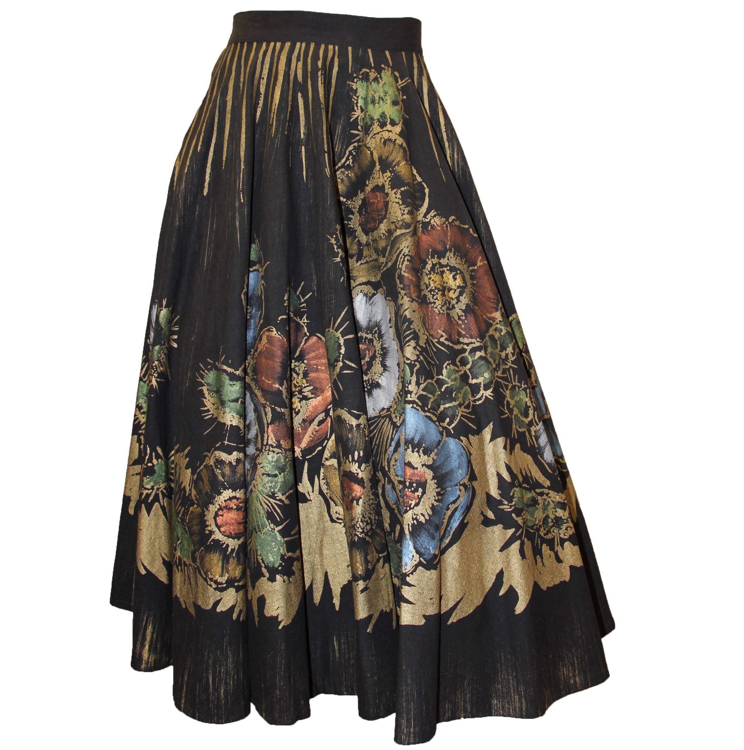 1950s Hand Painted Floral Circle Skirt 