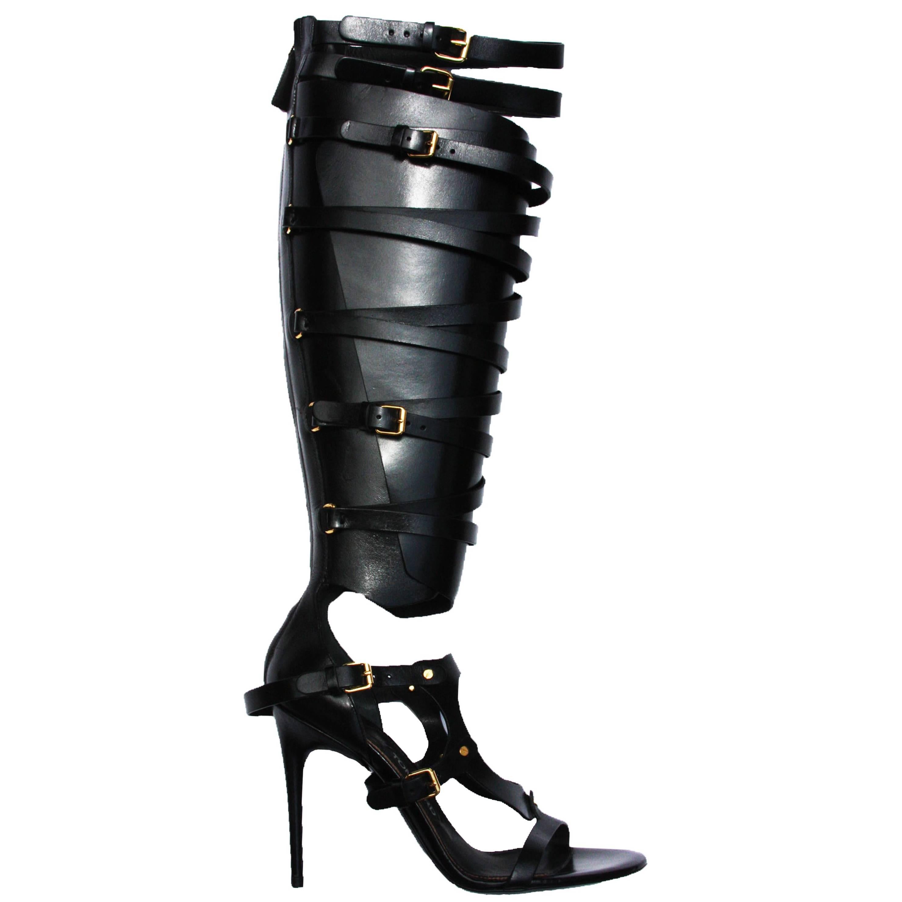 New TOM FORD Black Strappy Buckled Sandal Leather Gladiator Boots 