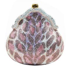 Judith Leiber Pink Purple Clear Crystal Leopard Print Clutch Frame Evening Bag