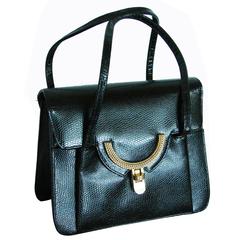 Coblentz Handtasche Tote Style Gold Hardware Schwarz Eidechsenleder I. Magnin 60s