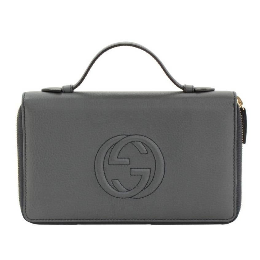 Gucci Gray Leather Double Zip Organizer Travel Wallet
