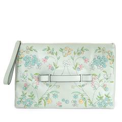 Red Valentino Pastel Green Floral Embellished Leather Clutch