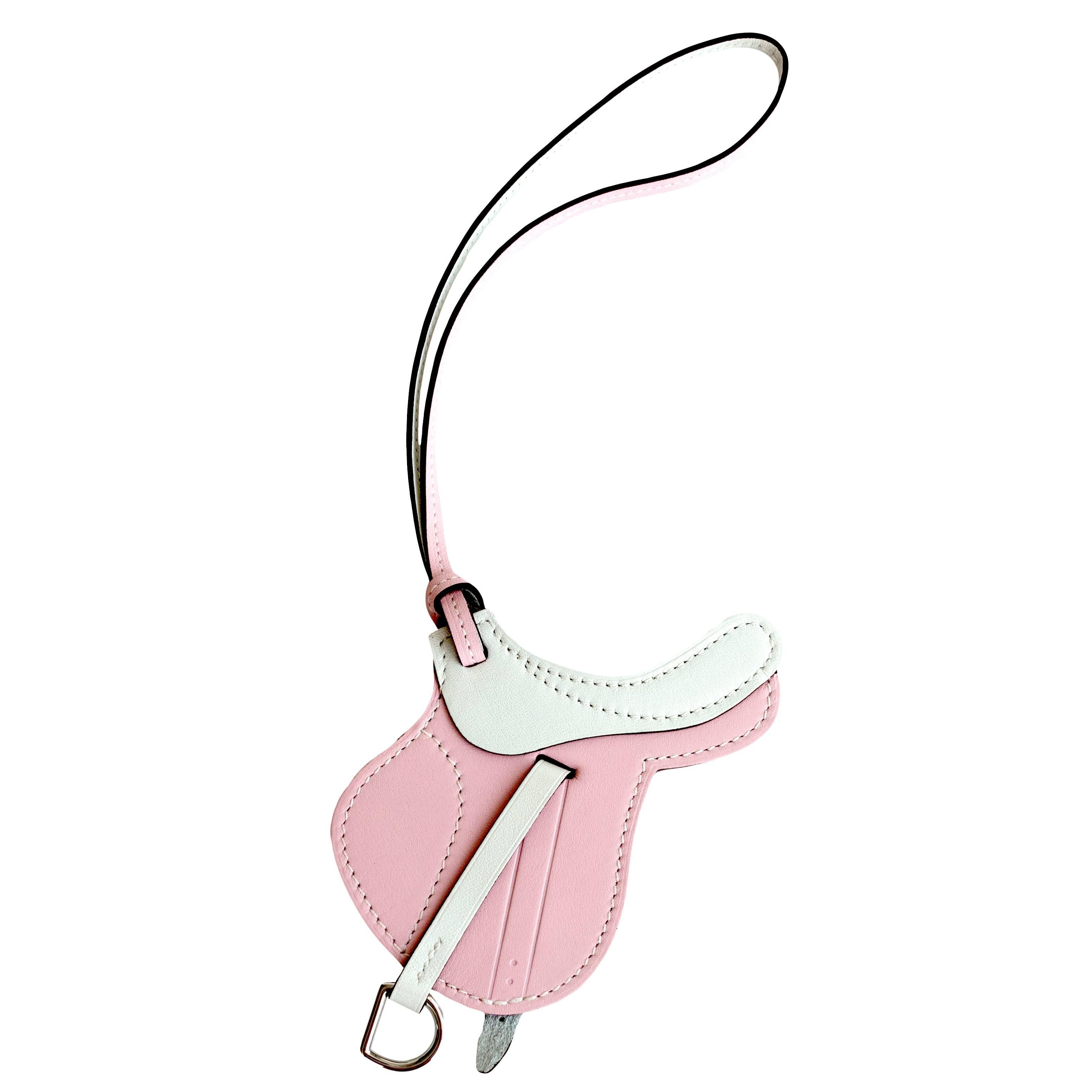 Hermes Rose Sakura White Pink Blanc Bi-Color Saddle Paddock Flot Bag Charm 