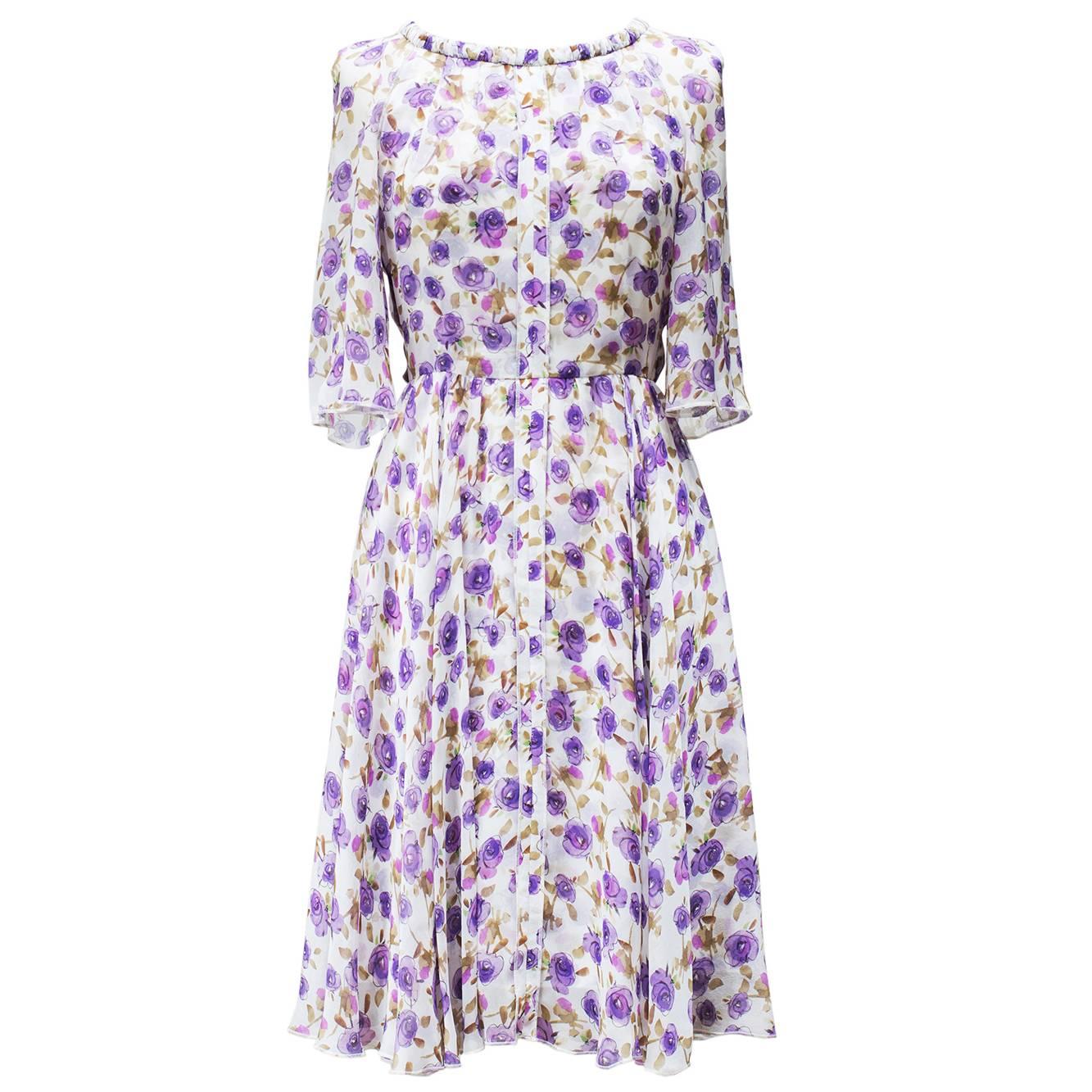 2000's Dolce&Gabbana Purple Flower Printed Summer Dress  