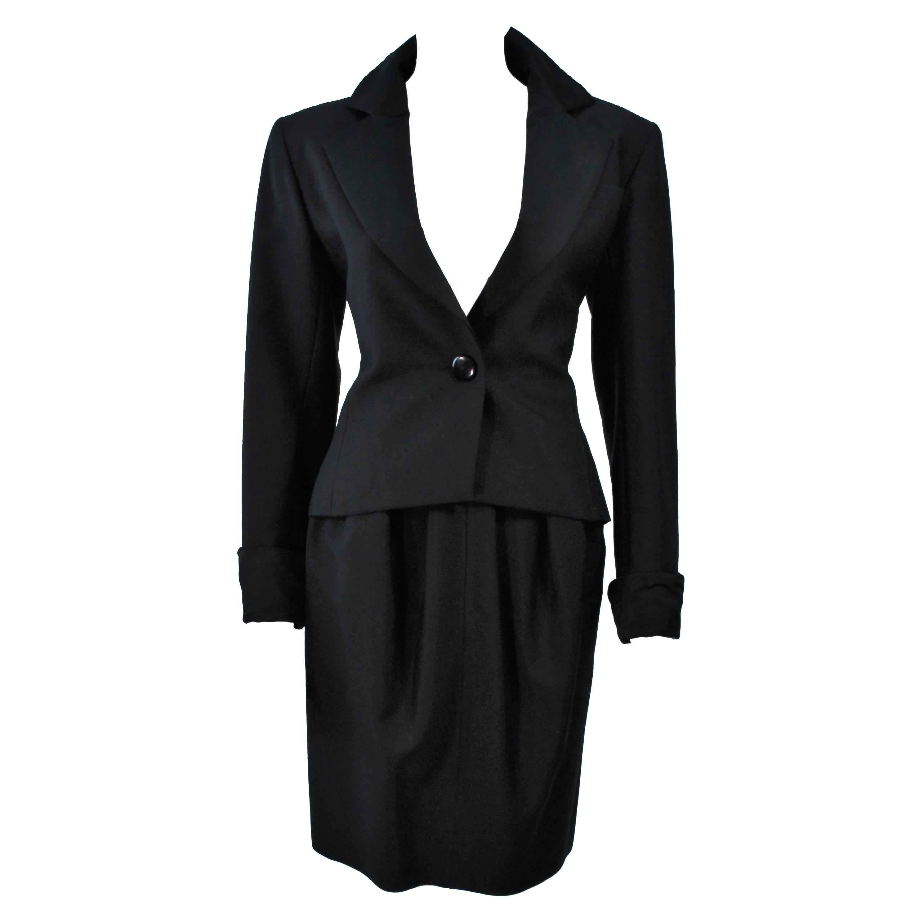 YVES SAINT LAURENT Black Wool Skirt Suit with Satin Trim Size 36 For Sale