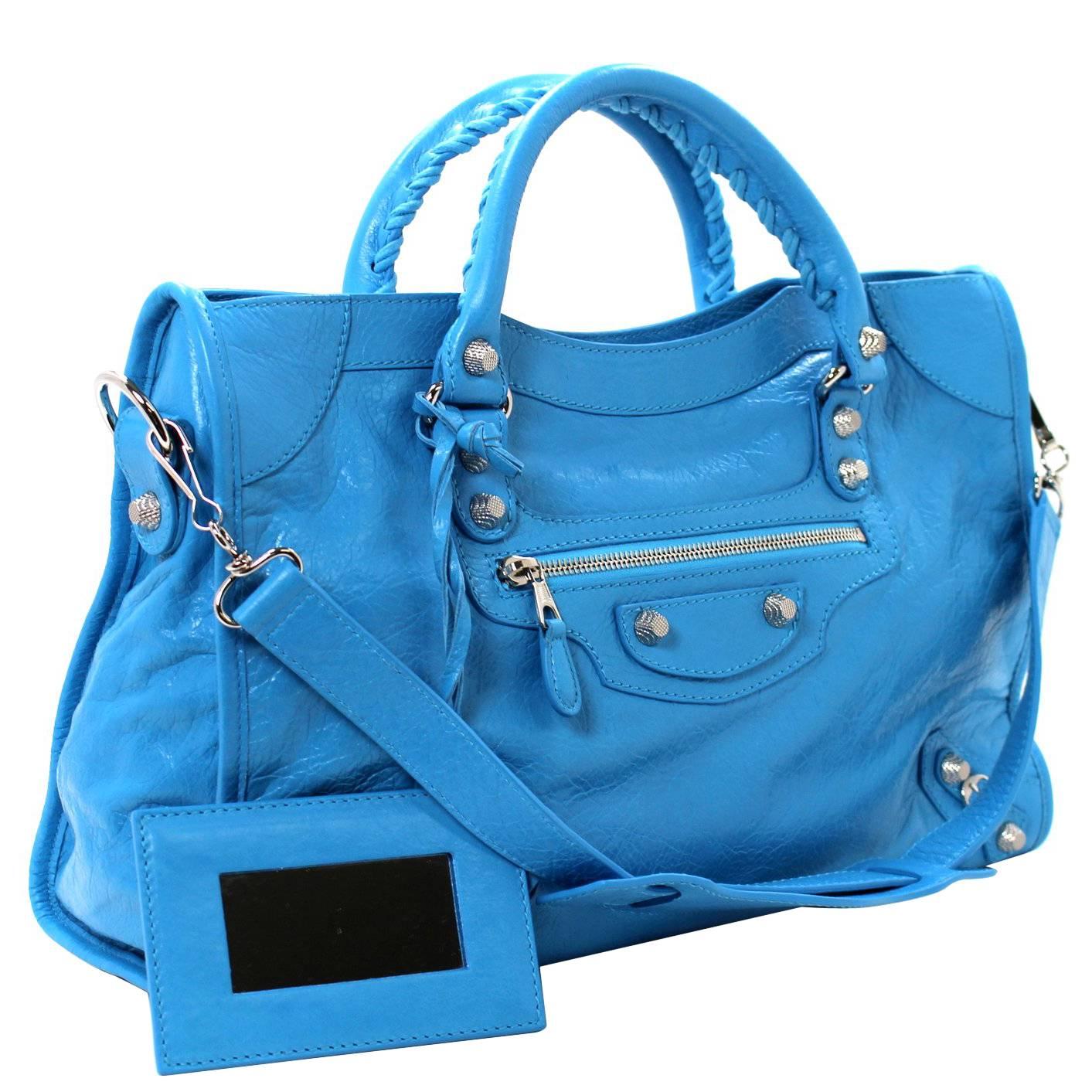 Balenciaga Blue Leather Giant City 12 Bag- Nickel HW For Sale