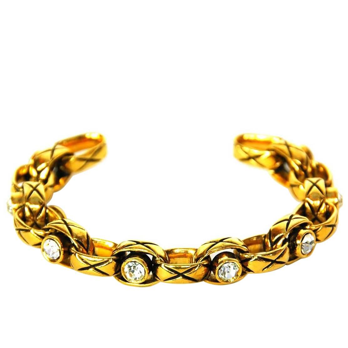 Chanel Vintage '86 Crystal & Gold Cuff Bracelet