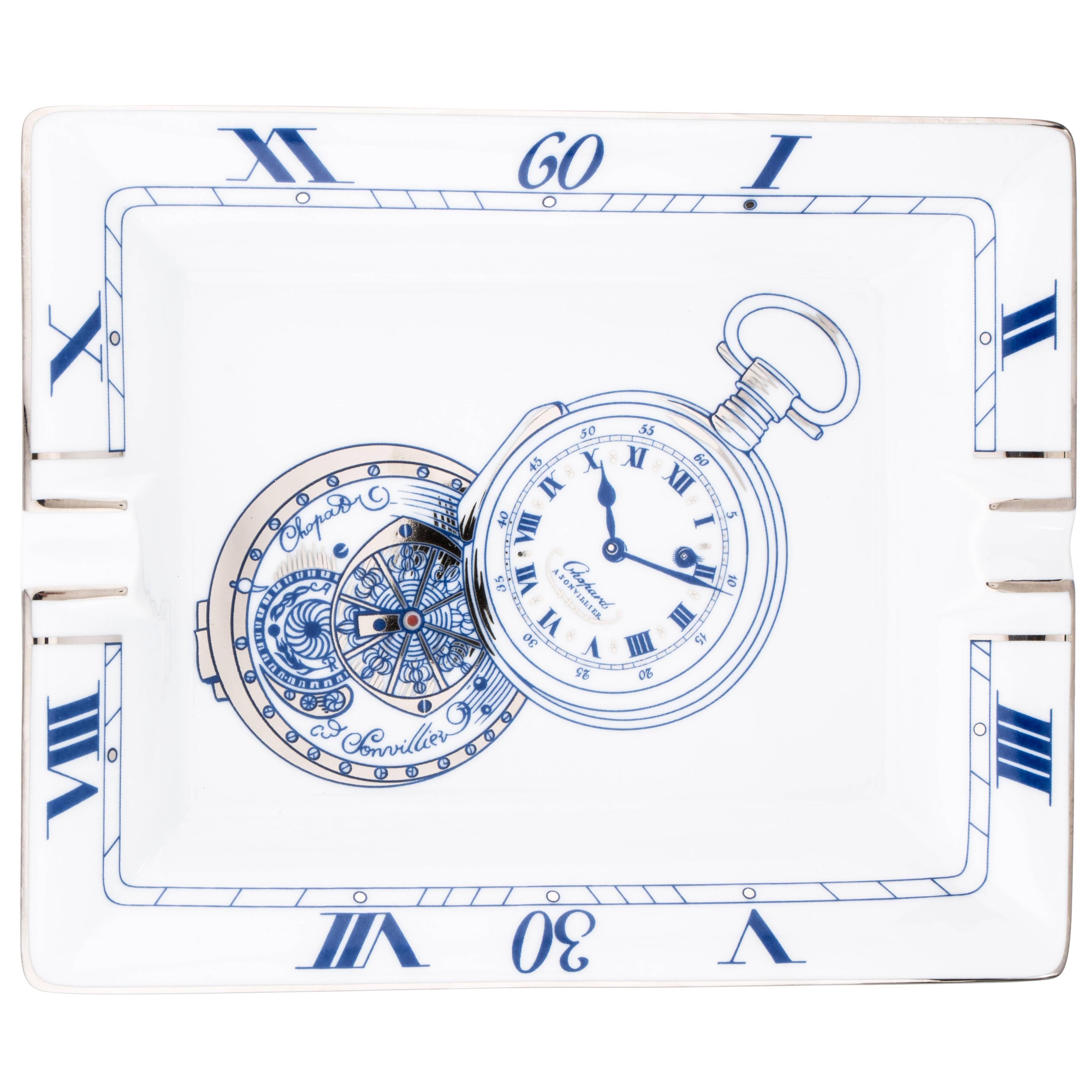 Chopard Limited Edition Taschenuhr Weiß Blau Silber Porzellan Aschenbecher