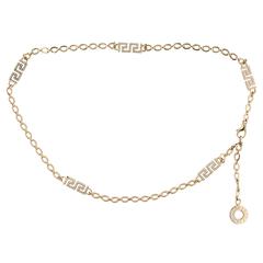 Versace Gold Tone Rhinestone Chain Link Charm Logo Waist Belt