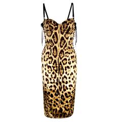Stunning Dolce & Gabbana Corset Leopard Cheetah Print Silk Bodycon Dress