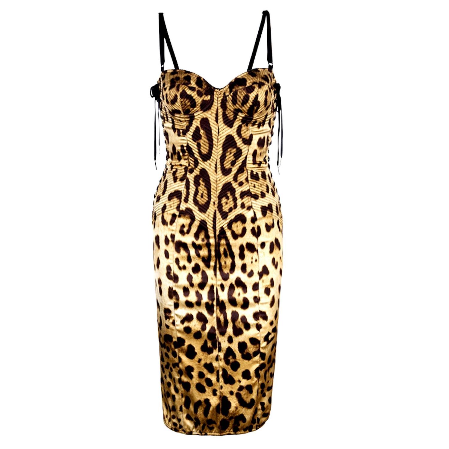 Stunning Dolce and Gabbana Corset Leopard Cheetah Print Silk Bodycon