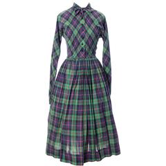 1950s Claire McCardell Retro Plaid Cotton Dress With Bow Clothes by Townley 