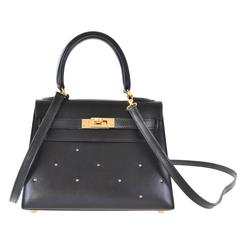 Hermes Kelly 20cm Black Box Rock and Roll Gold Studs Kelly JaneFinds at ...