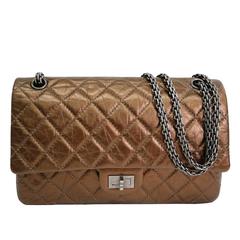 Chanel Bronze Calfskin Leather Ruthenium Hardware Chain Flap Shoulder Bag
