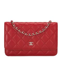 Chanel Red Quilted Lambskin Classic Wallet On Chain (WOC)