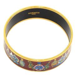 Hermes Dark Red x Gold Tone Enamel Wide Bracelet Bangle