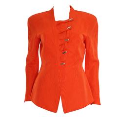 1980s Thierry Mugler Orange Water Silk Structured Jacket 12