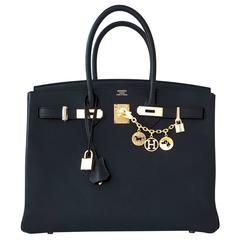 Hermes Schwarz 35cm Birkin Gold Hardware Epsom Tasche Power Birkin