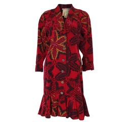 1980s Zandra Rhodes Hand Made Red Printed Dress