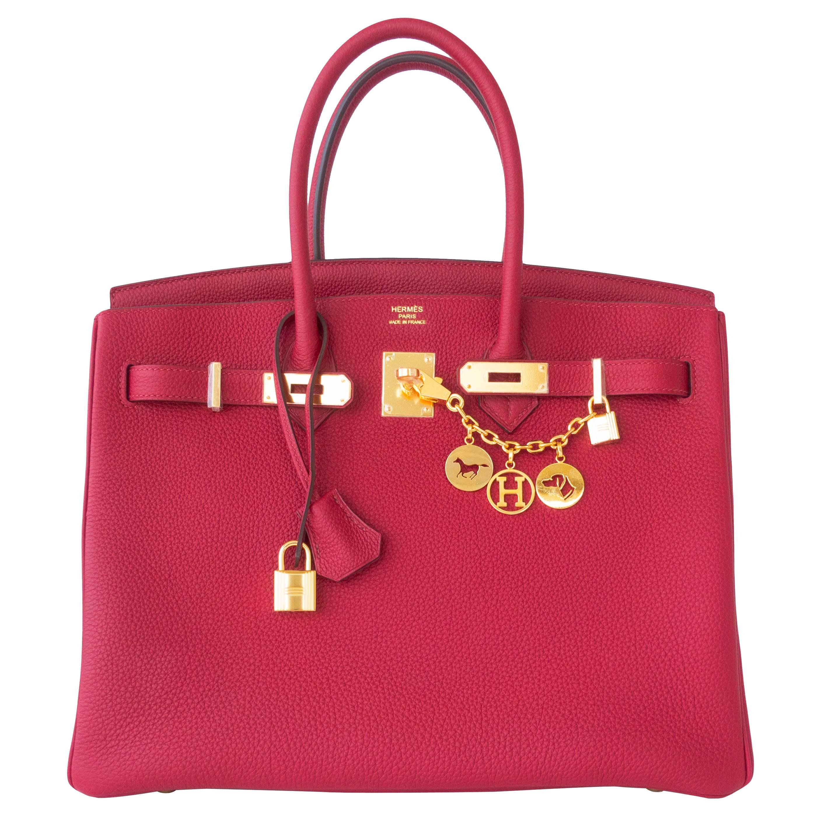 Hermes Rouge Grenat Togo Garnet Red 35cm Birkin Bag Gold Hardware GHW Exquisite