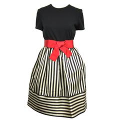 Vintage 1980s Bill Blass Black & White red striped baby doll dress 9