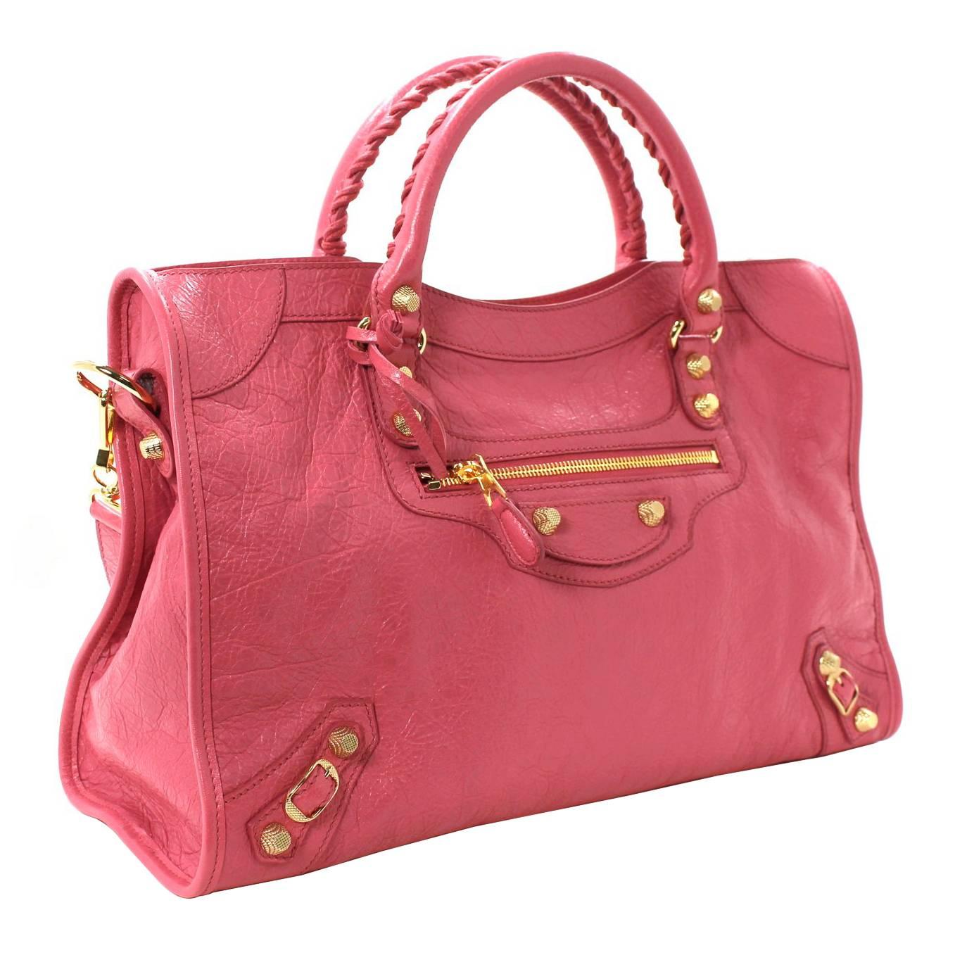 Balenciaga Lambskin Giant 12 Arena City Bag in Rose Hortensia Pink, GHW For  Sale at 1stDibs