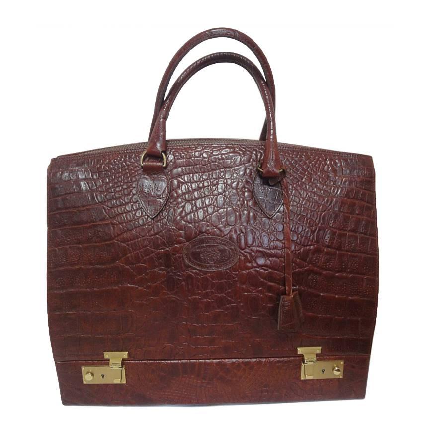 MINT. Vintage Mulberry brown leather birkin, doctor's bag style travel bag. Rare For Sale