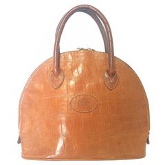 Mini sac fourre-tout vintage en cuir marron gaufré au crocodile de Mulberry. Par Roger Saul