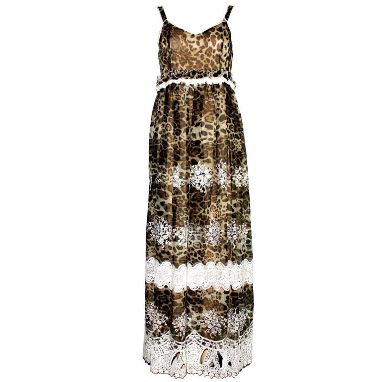 Stunning Dolce and Gabbana Leopard Cheetah Print Maxi Dress Gown For