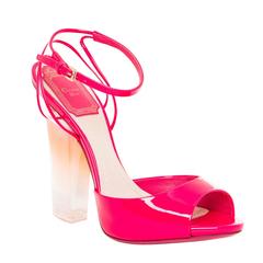 Christian Dior NEW Hot Pink Patent Leather PVC Clear Block Heels Strappy Sandals