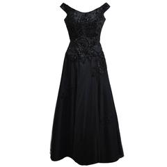 Liancarlo Three Layered Tulle Black Evening Gown with Hand Embroidered Detail