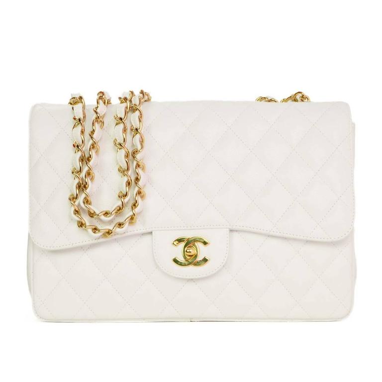 Chanel White Caviar Leather Jumbo Classic Single Flap Bag GHW