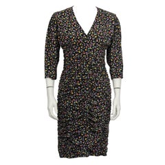 1980's Ungaro Black Floral Ruched Dress