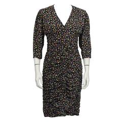1980's Ungaro Black Floral Ruched Dress 8