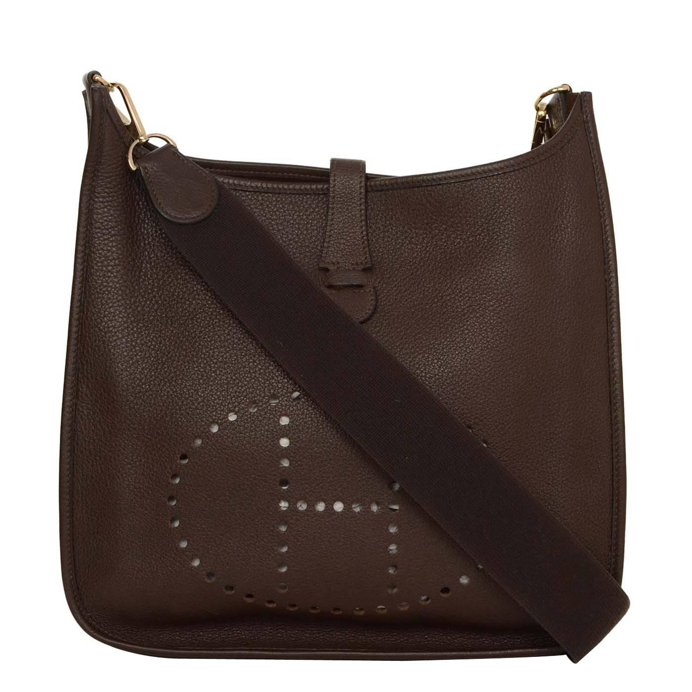 Hermes Cafe Brown Clemence Evelyne II Crossbody Bag GHW