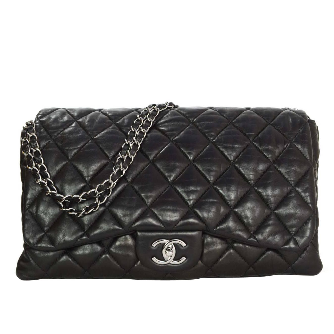 Chanel Black Lambskin Jumbo 3 Accordion Flap Bag RHW