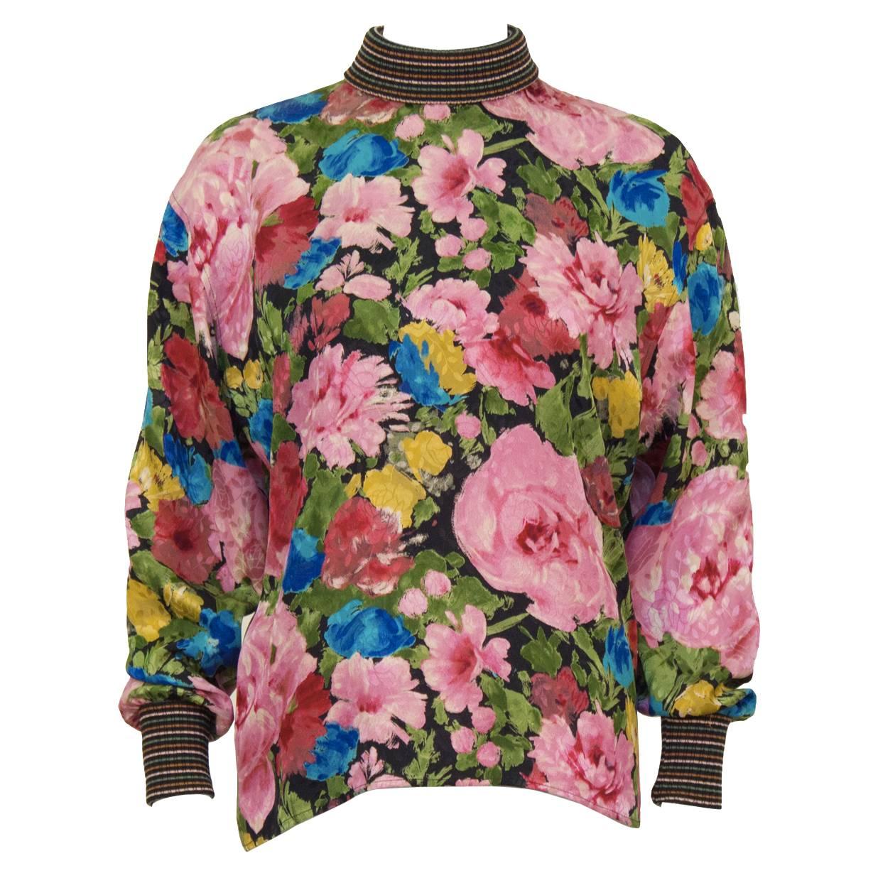 1980's Ungaro Silk Floral Printed  Blouse