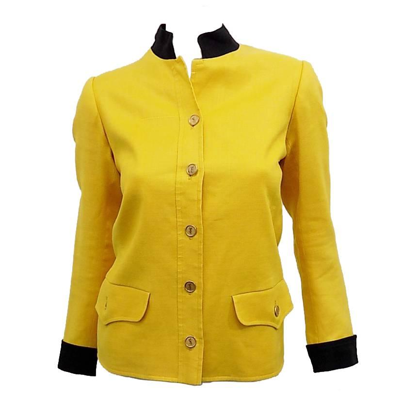 Yves Saint Laurent Yellow Vintage  Jacket with YSL Buttons sz 4