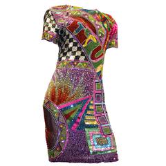 80s Multi Color Beaded and Sequined Naeem Khan Dress 