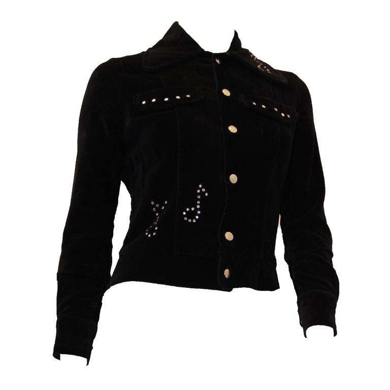 1960s Velvet Rhinestone Studded Music Note Jacket at 1stDibs