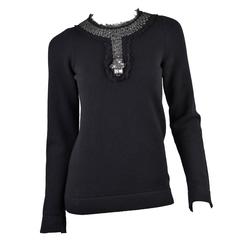 Chanel 1994 Black Cashmere Sweater with Large Elaborate Rhinestones in Mesh FR40 2