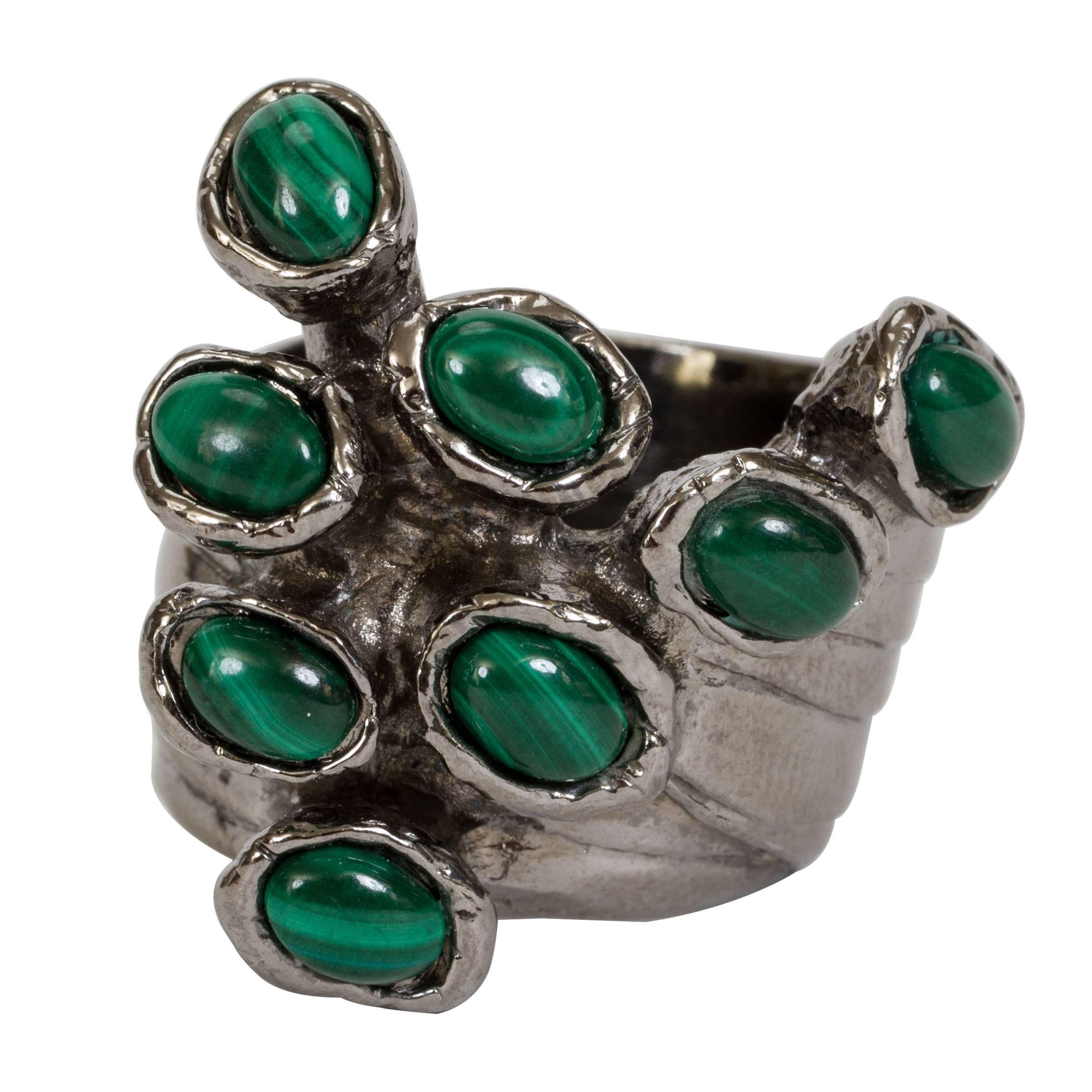 Yves Saint Laurent Silver-Plated Malachite Ring